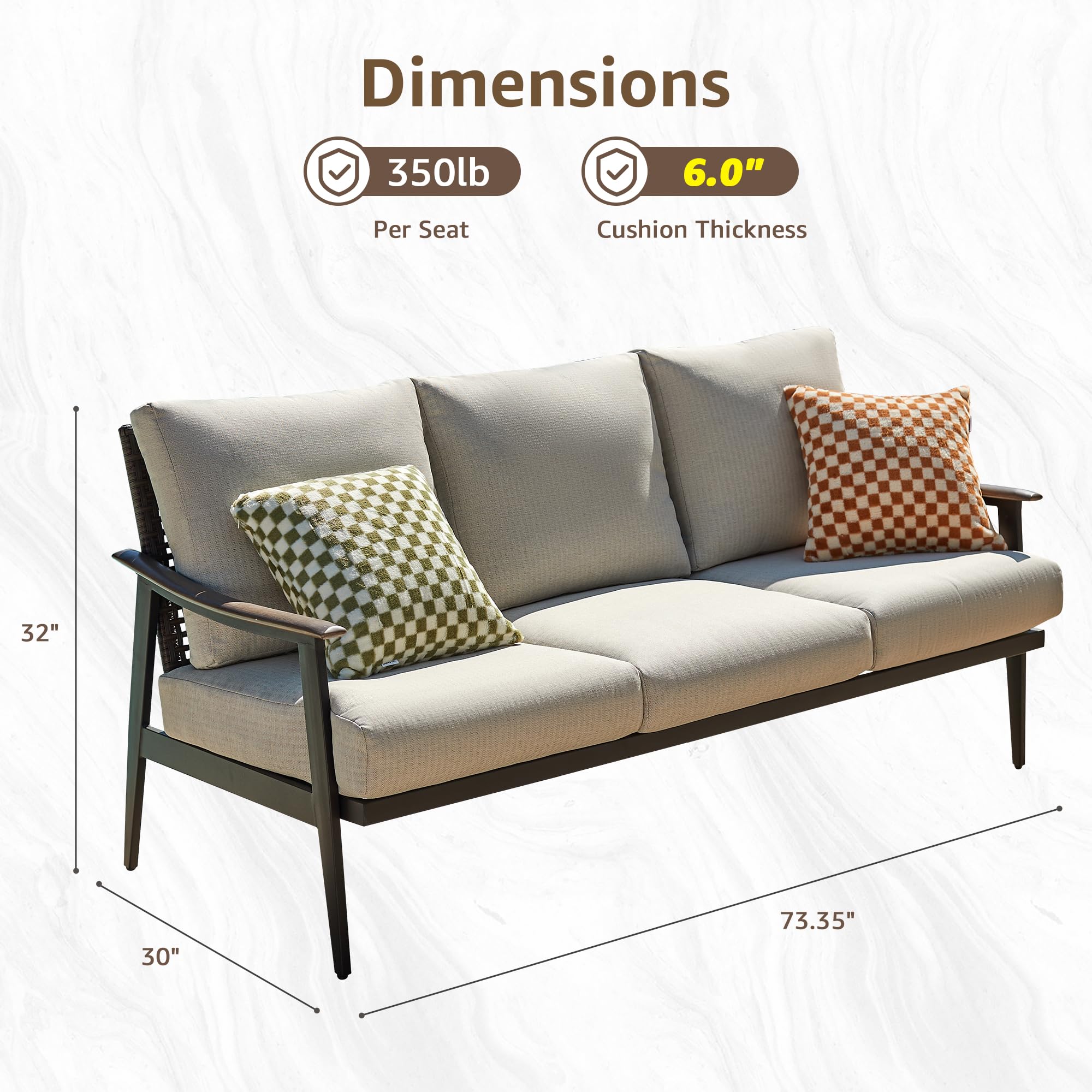 Patio 3 Seats Sofa Outdoor Loveseat, Patio Furniture Metal Outdoor Sofa