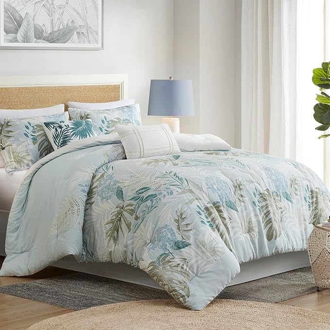 cal King Comforter Set, Tropical Palm Print, Soft Cotton Oversized Comforter
