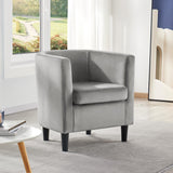 Accent Chair, Modern Velvet Armchairs with Big Ample Seat, Half Rounded Back, Cozy Upholstered Barrel Sofa Chair for Living Room Bedroom Waiting Room, Gray