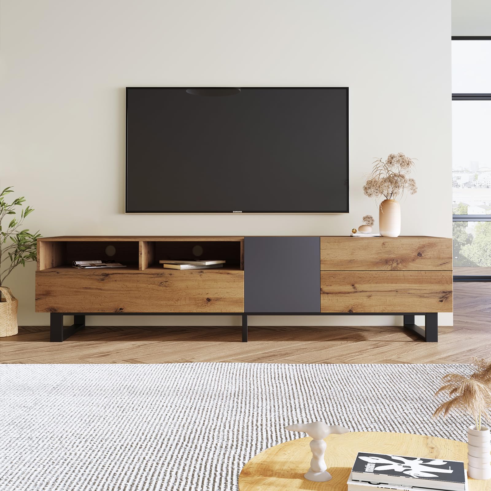 Modern TV Stand for 80'' TV, 70.9" Entertainment Center with Storage & Drawers