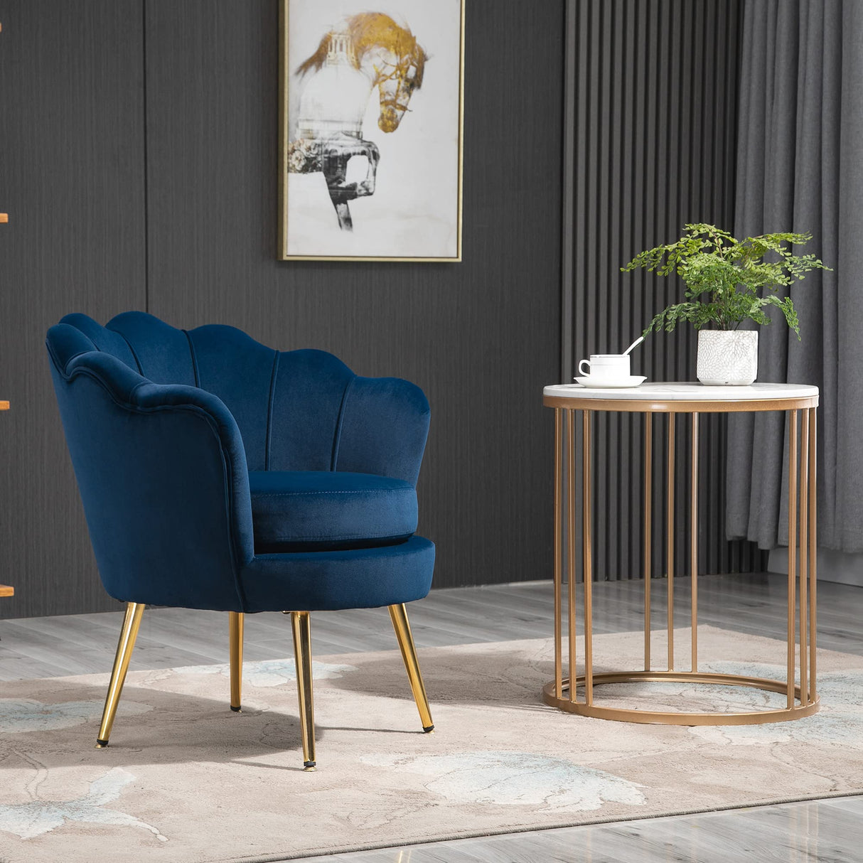 HOMCOM Elegant Velvet Fabric Accent Chair/Leisure Club Chair with Gold Metal Legs for Living Room, Blue