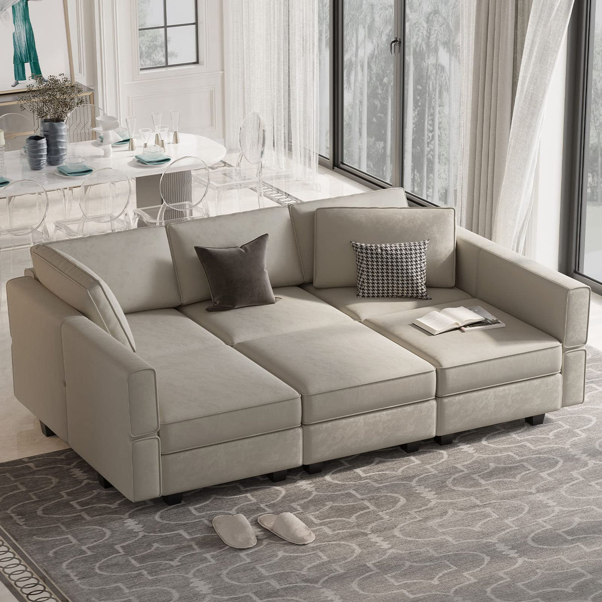 Modular Velvet Sectional Sofa with Chaise Lounge Sectional Sleeper Sofa