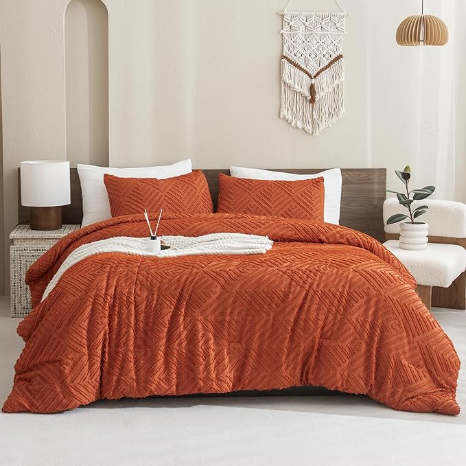 King Size Comforter Set Beige, 3 Pieces Boho King Bedding Comforter Set Cream, All Season Soft Lightweight Tufted Textured Down
