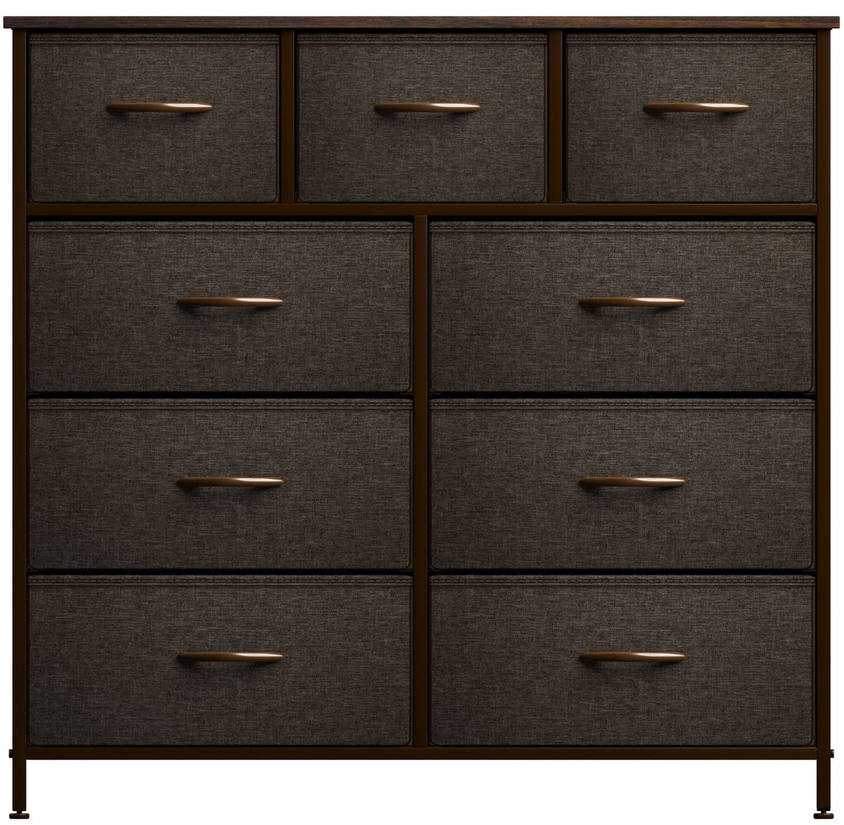 Sorbus Dresser with 9 Drawers - Furniture Storage Chest Tower Unit for Bedroom, Hallway, Closet, Office Organization - Steel Frame, Wood Top, Easy Pull Fabric Bins (Brown)