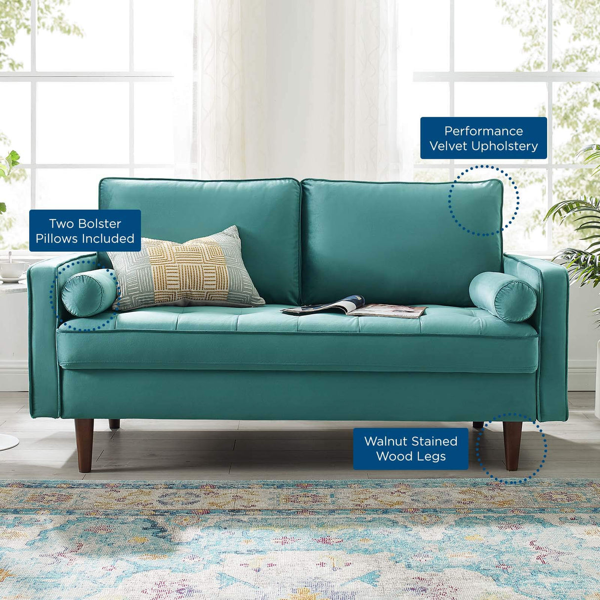 Valour Performance Velvet Loveseat, Teal Valour Performance Velvet Loveseat