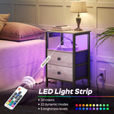 Nightstands with Charging Station, Night Stand Set of 2 with LED Lights, Side Table