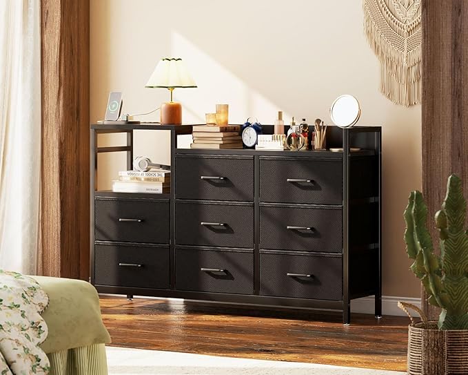 Dresser for Bedroom with Charging Station,  Long Dresser