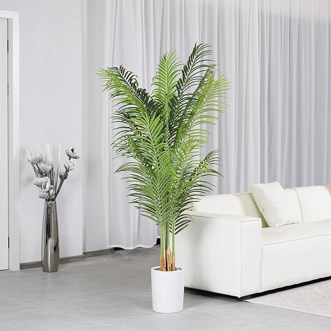 Artificial Palm Tree 7.2Ft Tall Fake Potted Plant Faux Silk Green Floor Decorative Large Artificial Plants