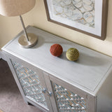 Mirrored Diamond Filigree Hall Console Cabinet with Adjustable Shelf, Silver Leaf, 12" W