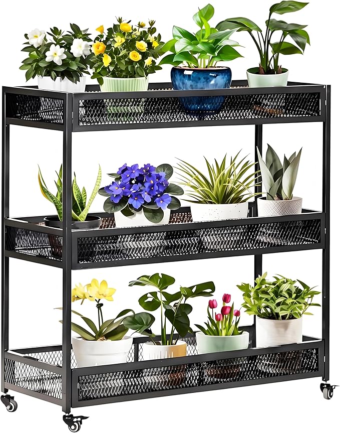 2-Tier Metal Plant Stand - Indoor/Outdoor Aluminum Shelf with Universal Wheel