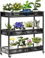 2-Tier Metal Plant Stand - Indoor/Outdoor Aluminum Shelf with Universal Wheel