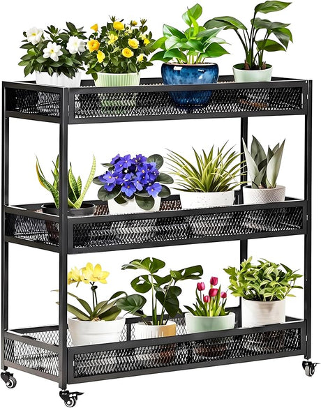 2-Tier Metal Plant Stand - Indoor/Outdoor Aluminum Shelf with Universal Wheel