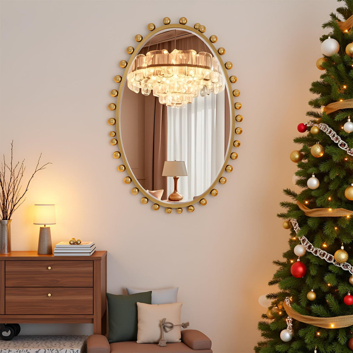 Antique Gold Oval Mirror with Beveled Glass - 24x36 Decorative Wall Mirror