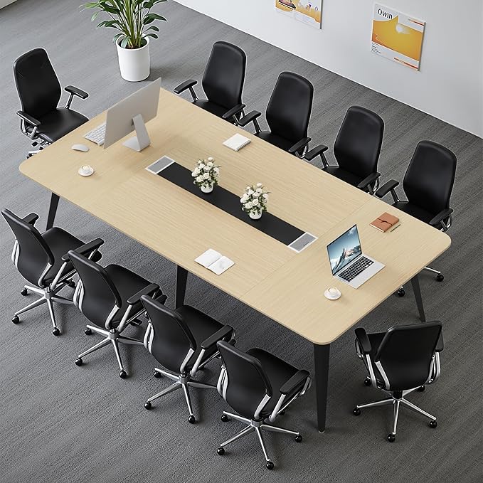 Conference Table, 94.48” Meeting Seminar Table with Cable Grommets, Boardroom Table