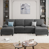 Sectional Sofa Couch, U-Shaped Couches for Living Room, 4 Seat Sofa with Oversized Seats and Double Chaise