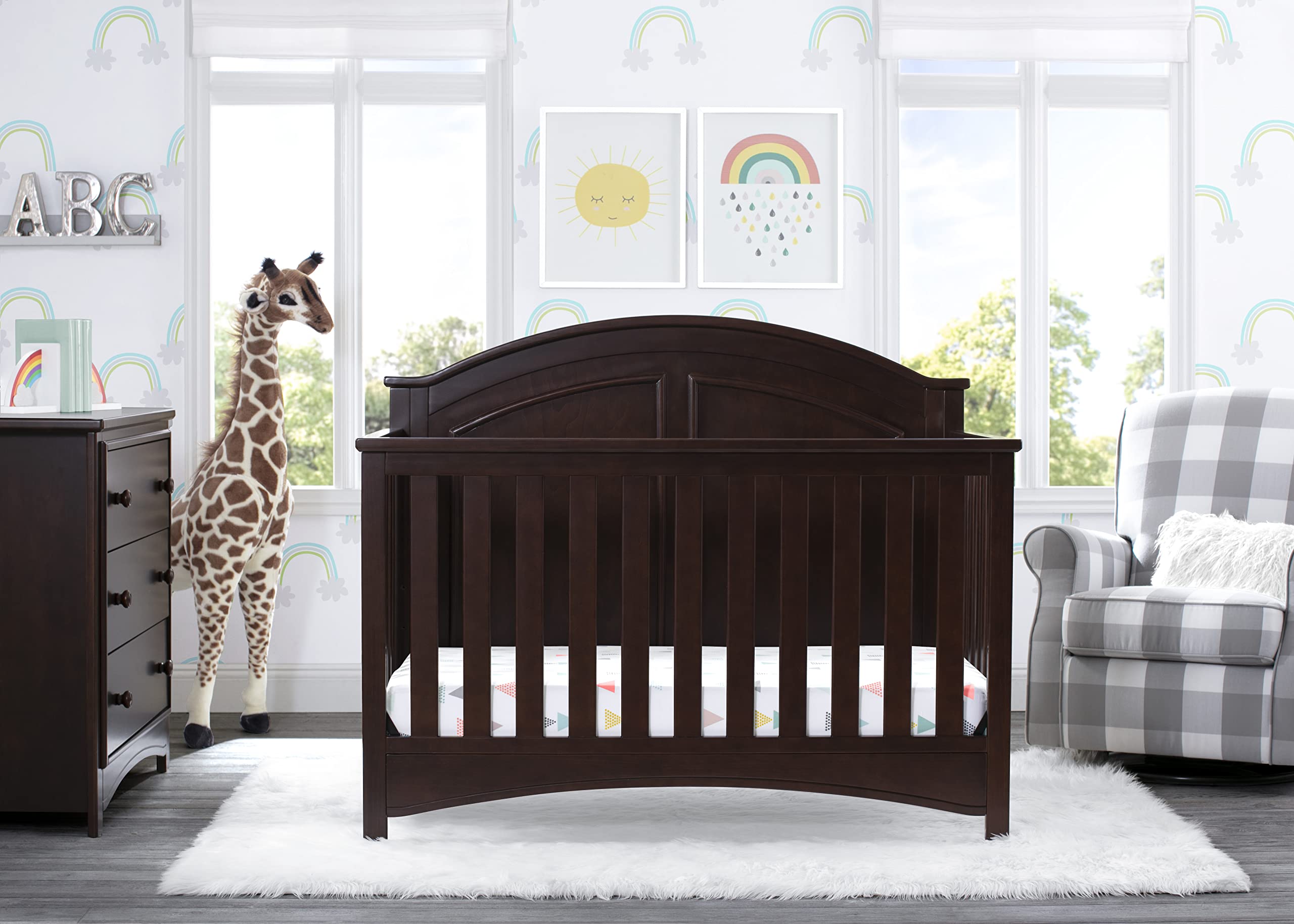 Delta Children Perry 6-in-1 Convertible Crib - Greenguard Gold Certified, Walnut Espresso & Infant Changing Table with Pad, Espresso Cherry