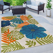 Pianosa Tropical Floral Leaves Non-Shedding Outdoor Rugs for Deck,Patio,