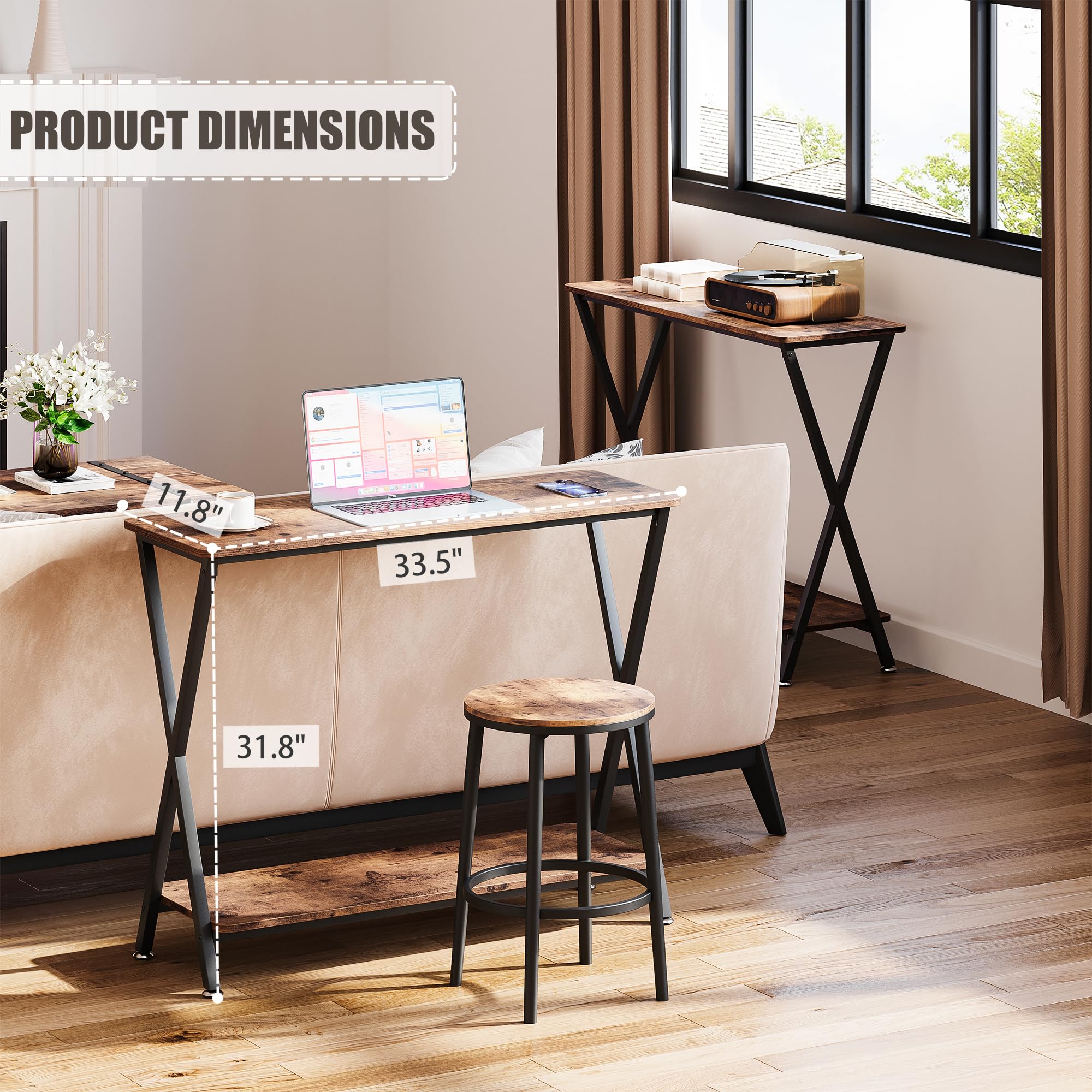 Console Table, Sofa Tables Narrow Entryway Table with Storage Shelf and Metal Frame,