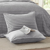 EXQ Home Fluffy Comforter Set Queen Size - Super Soft Faux Fur Stripe Jacquard Comforter 3 Pieces, Light Gray Fleece Bedding Set,Winter Warm Bed Set,1 Comforter with 2 Pillowcases