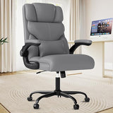 Executive Office Chair with Flip-Up Armrests - Ergonomic Mid-Back Leather Desk Chair