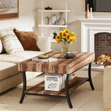 Farmhouse Coffee Table with Storage, 2-Tier Rustic Living Room Table Industrial Center