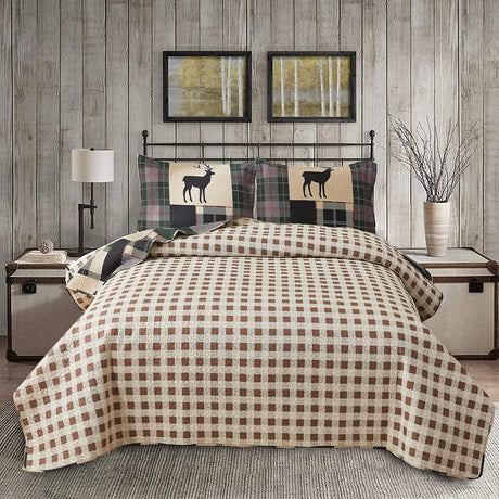 Lodge Bedspread Set Full/Queen Size Rustic Cabin Quilt Set Deer Bedding sets