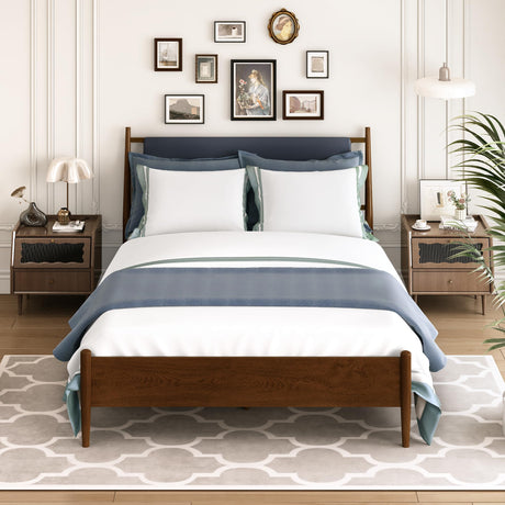 Queen Bed Frame,Solid Wooden Bed Frame with PU Leather Headboard, Platform Bed