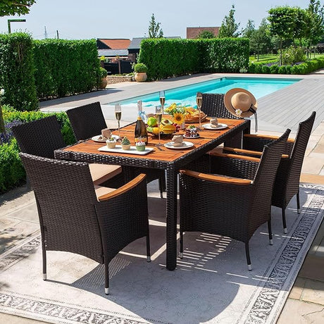 5 PCS Furniture, Patio Conversation Set with Acacia Wood Top
