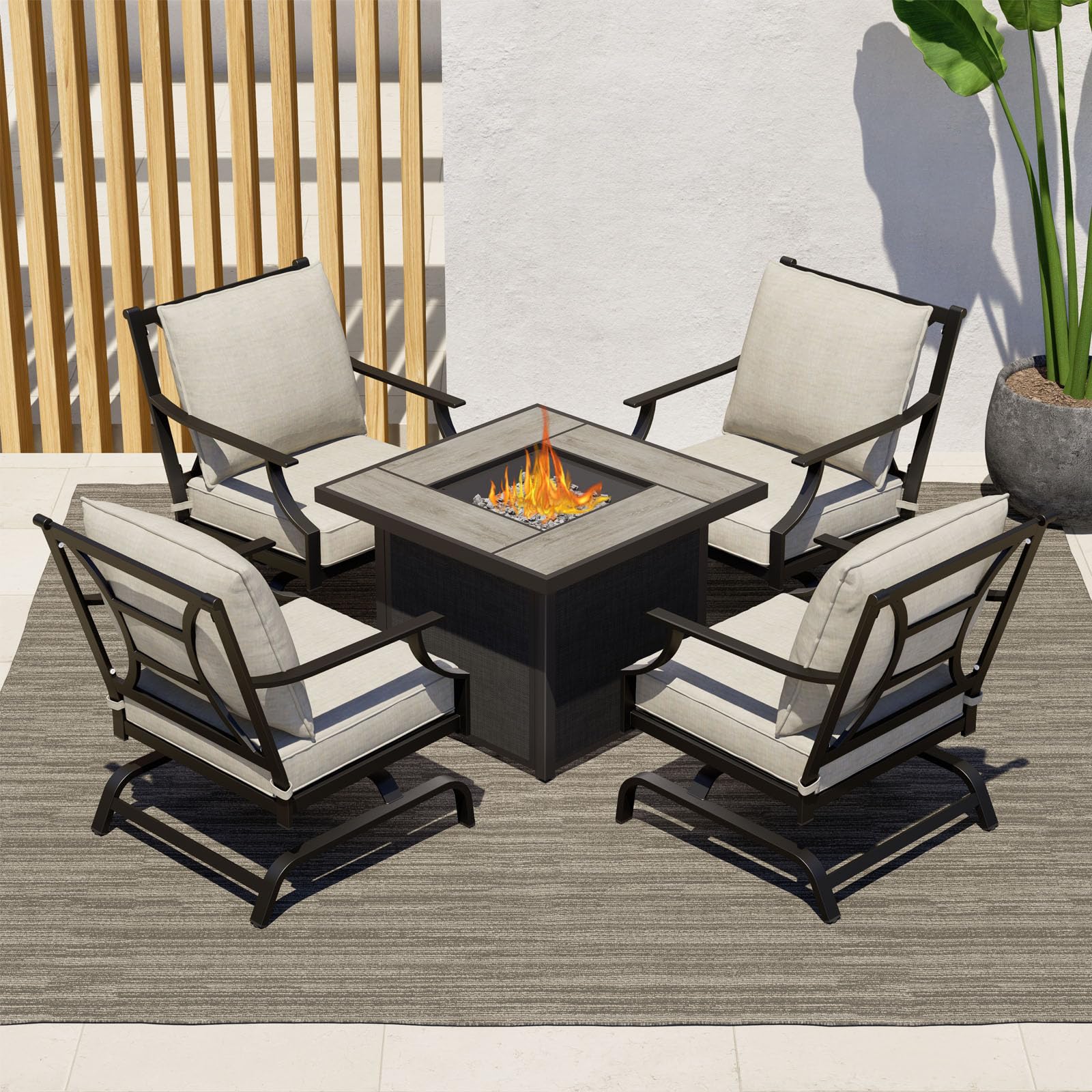 5-Piece Outdoor Furniture Conversation Sets with 32-Inch 40000 BTU Heat Propane Gas