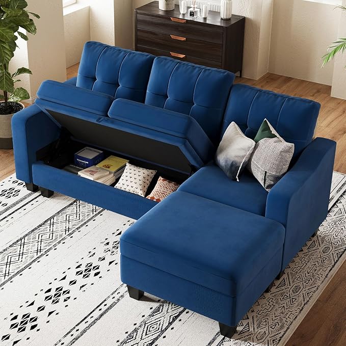 Velvet Sectional Couch with Storage, L Shaped Sofa with Chaise for Small Space