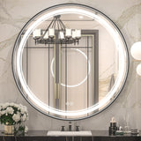 36 Inch LED Black Framed Round Mirror for Bathroom with Lights Wall Mounted Vanity