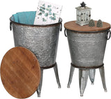 Farmhouse Accent Side Table, Rustic Antique Galvanized End Coffee or Cocktail Table