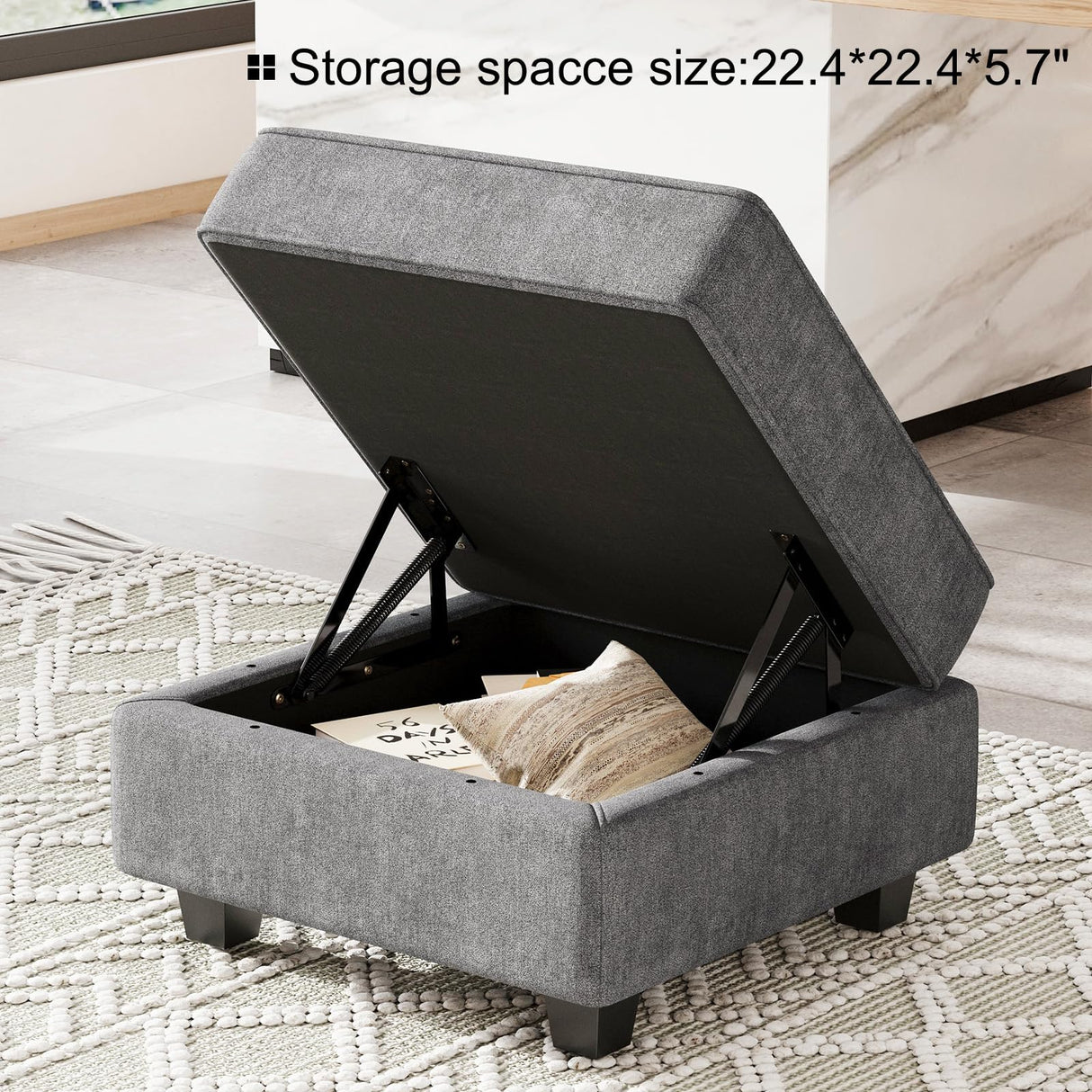 Belffin Modular Sectional Sofa Fabric U Shaped Couch Double Chaise Sectional Couch Convertible Ottoman Sofa with Storage Dark Grey