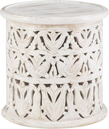 Dark Grey Hand Carved Details Tarton Round Side Table