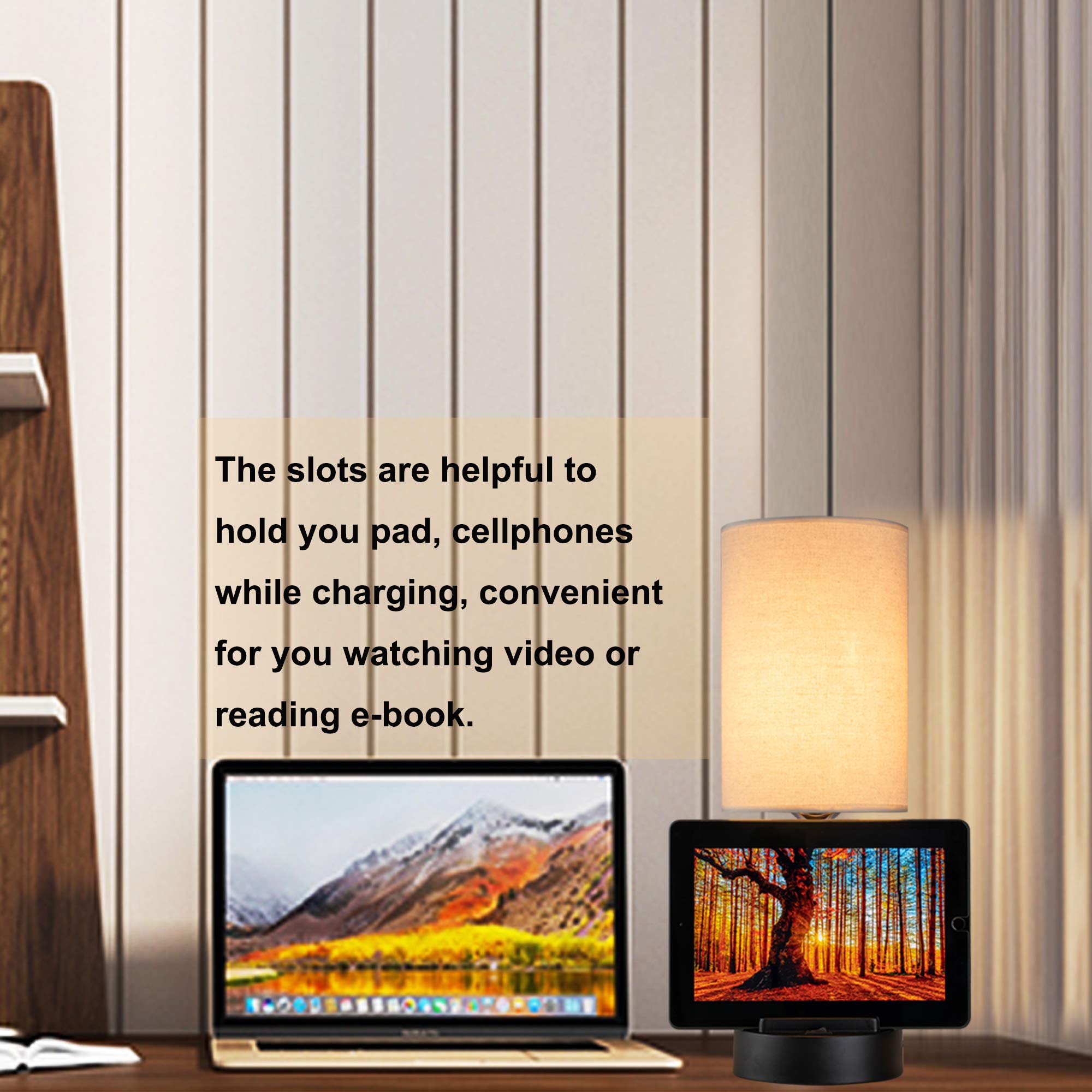 Table Lamp with 3 USB Charging Ports, Modern Desk Lamp with AC Outlet and Phone