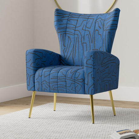 NIOIIKIT Velvet Accent Chair with Metal Gold Legs Upholstered Wingback Armchair Side Lounge Chair Leisure Single Sofa Arm Club Reading Chair for Living Room Bedroom Office (Navy)