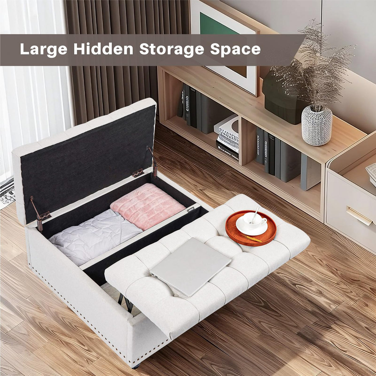 Storage Ottoman Coffee Table, 35 Inch Large Square Storage Ottoman