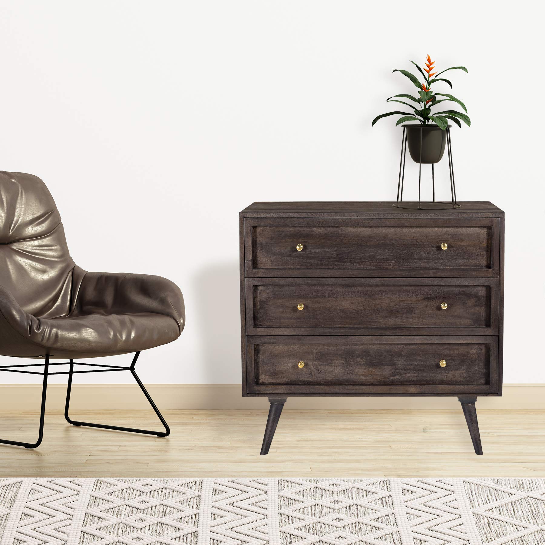 Parkview 3-Drawer Mango Wood Chest in Gray, 33.5-in. W x 18-in. D x 31.5-in.