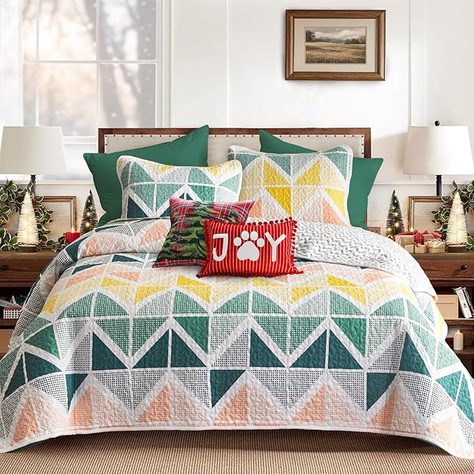 Set with Green Leaves Botanical Coverlet Bedspread