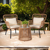 3 Piece Outdoor Wicker Furniture Bistro Set, Rattan Chairs Conversation Sets