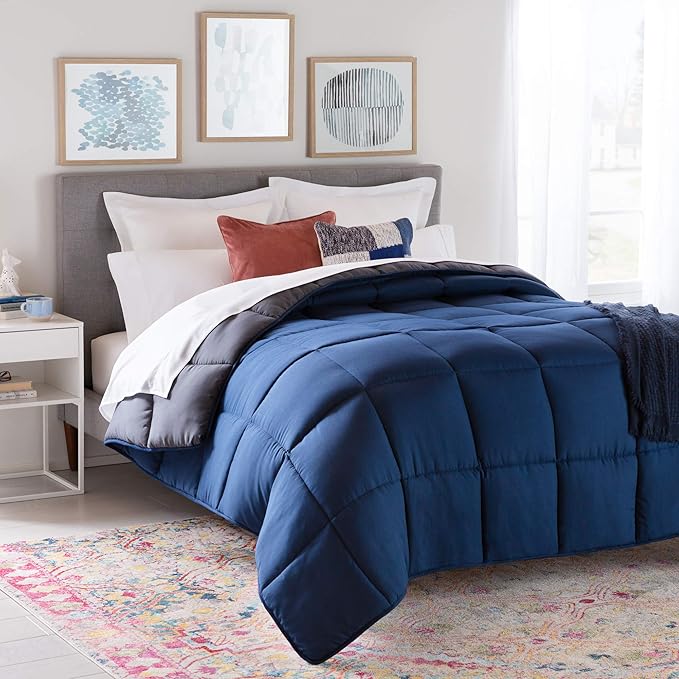 Reversible Down Alternative Comforter and Duvet Insert - All-Season Comforter - Box Stitched Comforter