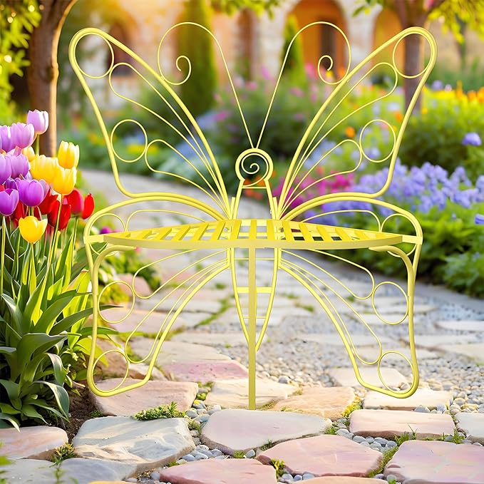 Butterfly Garden Bench, Double Seats Outdoor Bench, Black Patio Bench