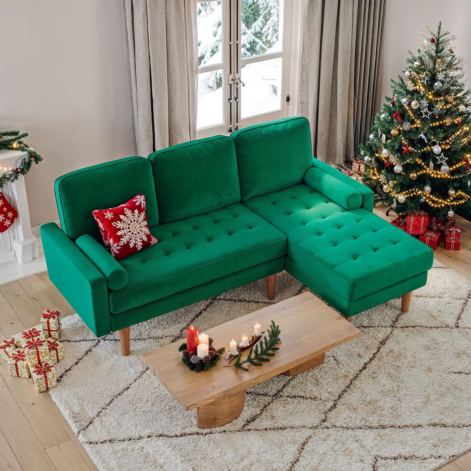 Shaped Couch, Velvet L Shaped Sofa with Convertible Chaise, Sectional