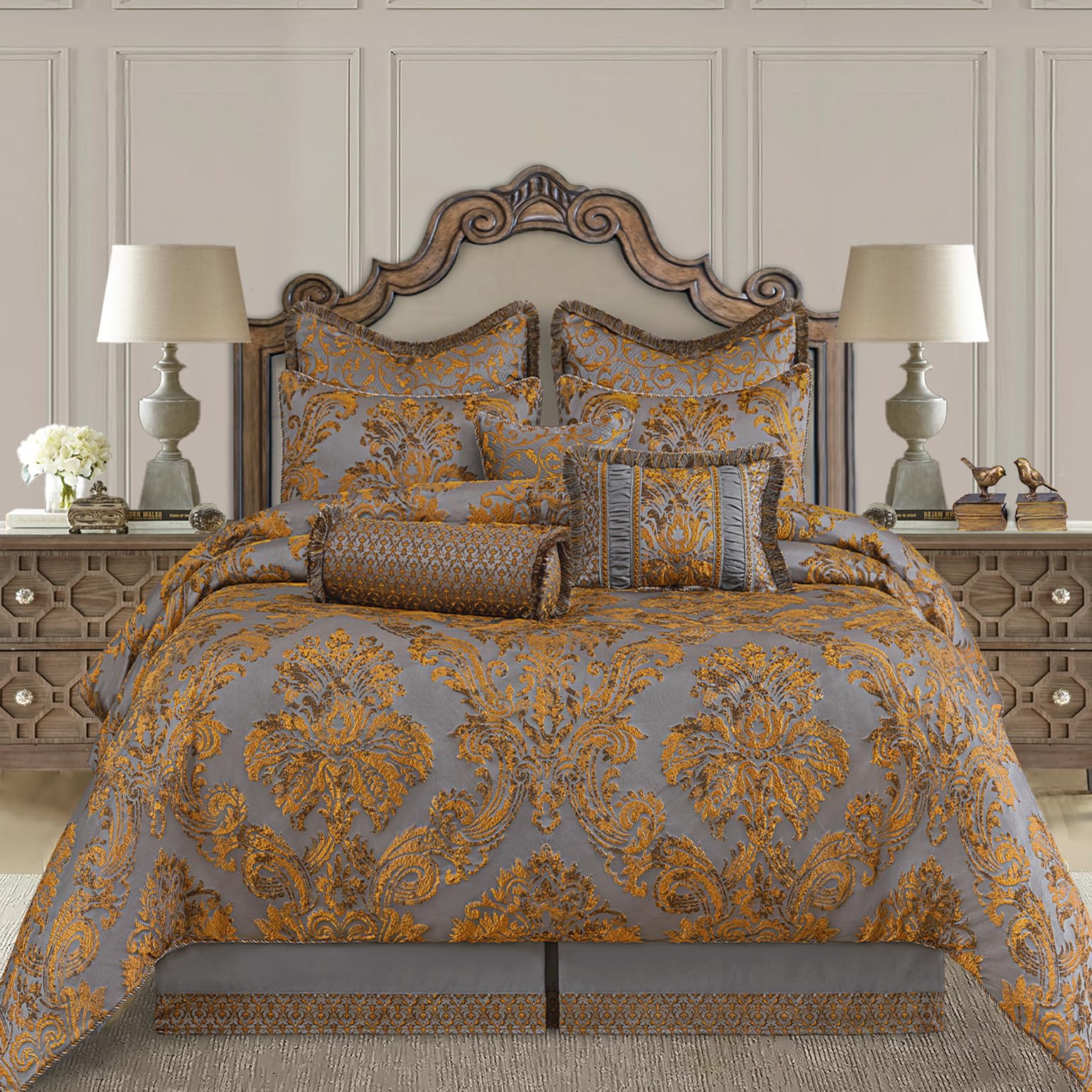 9-Piece King Comforter Set - European Jacquard Bedding with Shams & Bedskirt