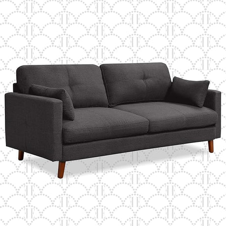 Alix Upholstered Living Room Sofa, Tufted Fabric Couch, Mid-Century Walnut Tapered Footers,