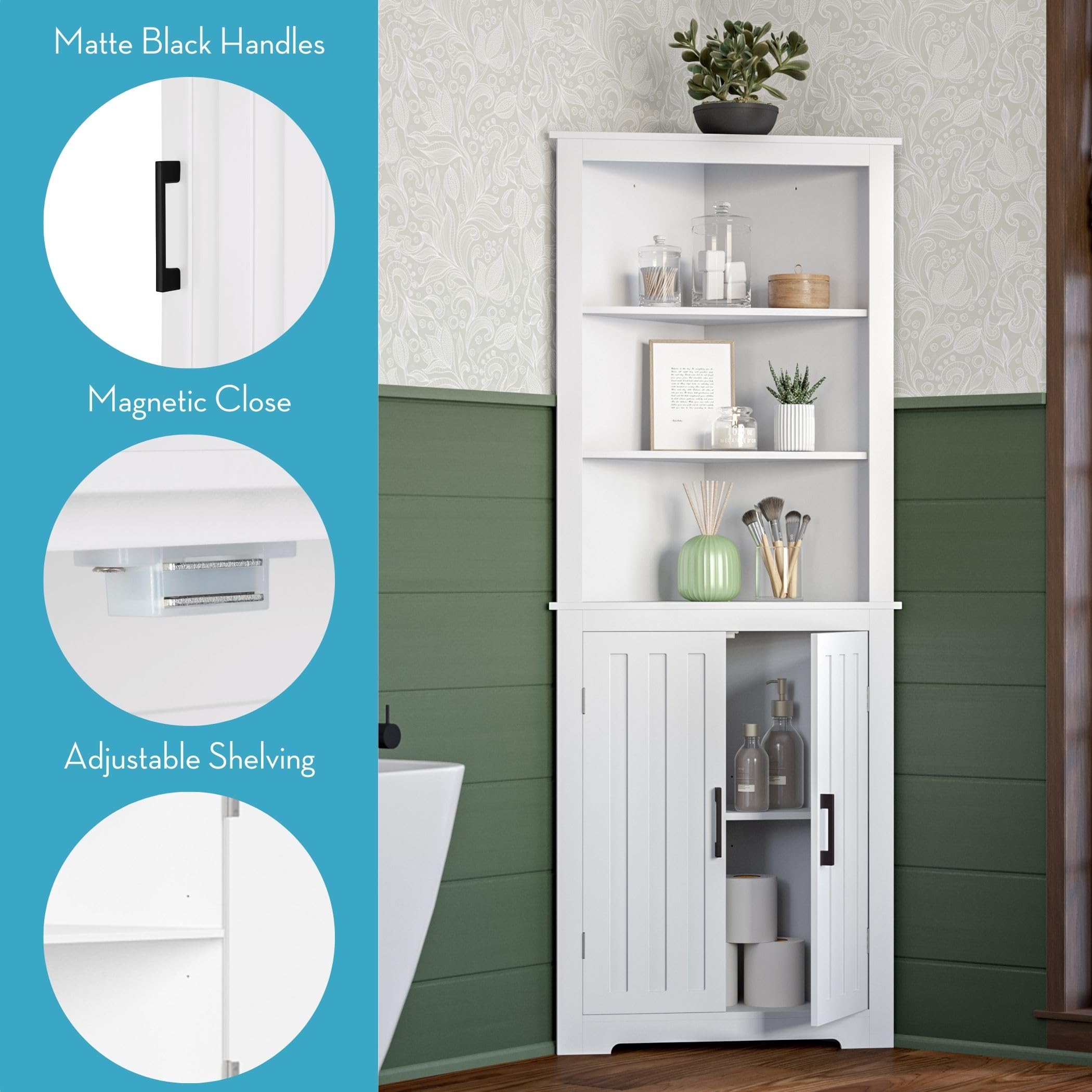 White Monroe Tall Corner Cabinet