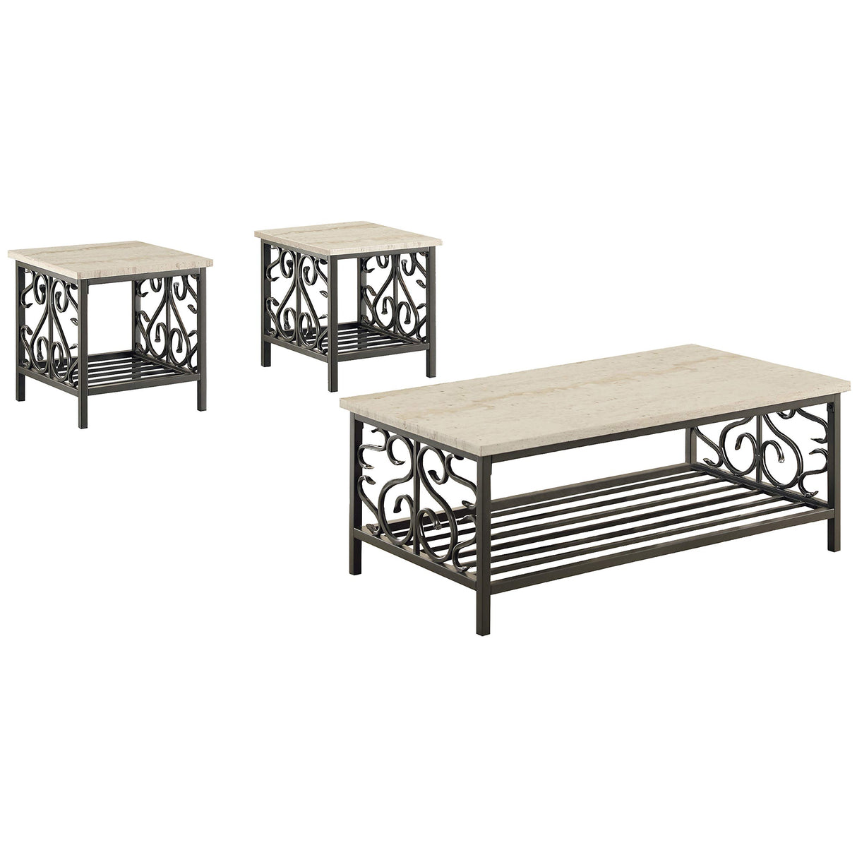 Keystone 3-Piece Faux Marble Occasional Table Set, White