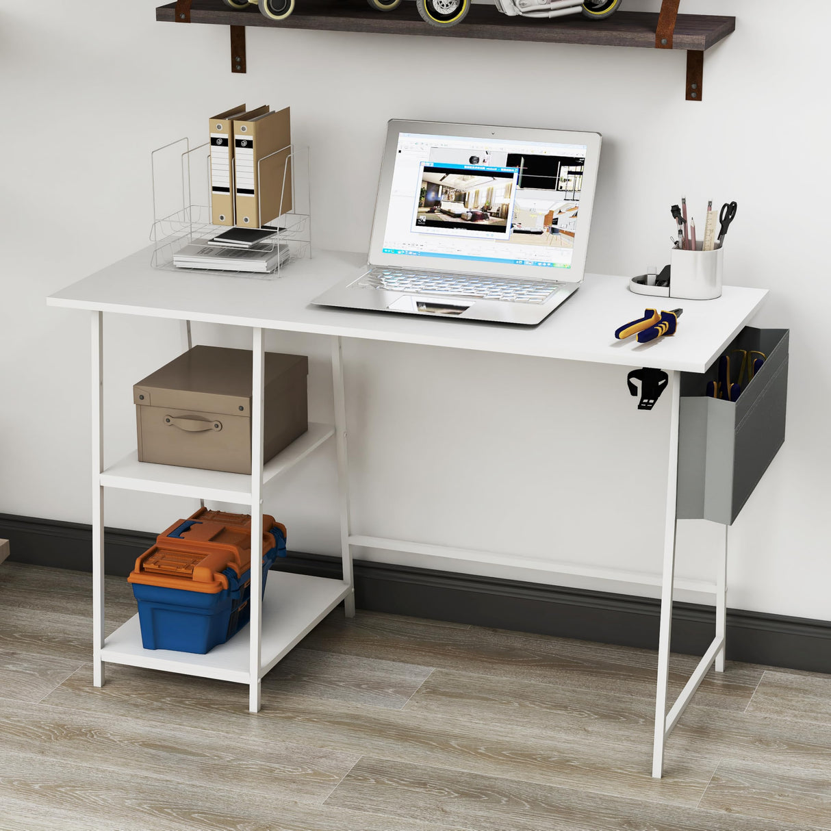 Home Office Desk, 45 inch White Computer Desk, Bureau de Travail, Study Gaming Desk
