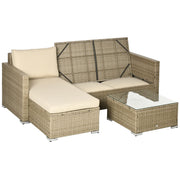 3 Piece Patio Wicker Furniture Set with Storage Loveseat