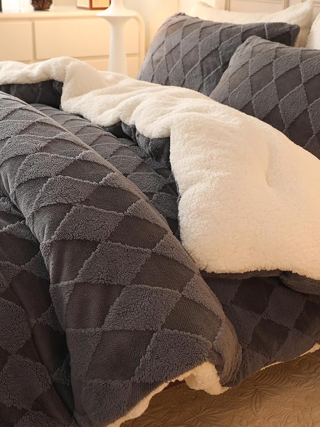 Fleece Comforter Set Queen - Super Soft Warm Fluffy Shaggy Bedding Sets